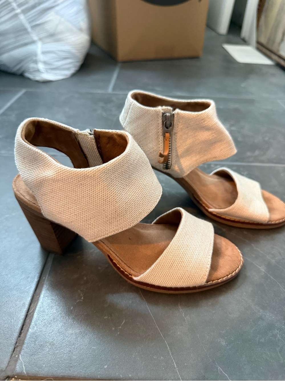 Toms Cream Block Heel Sandals